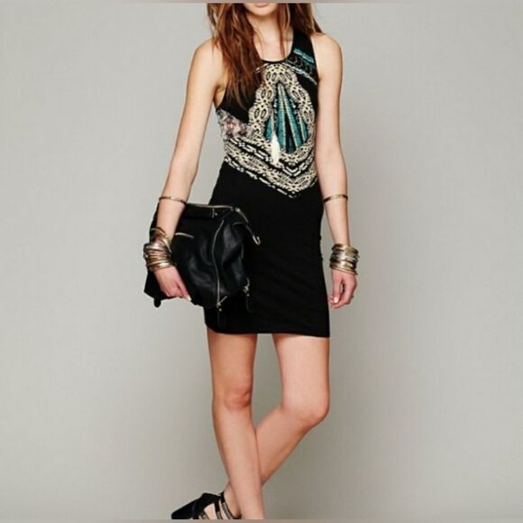 Free People Out of Africa Cut Out Bodycon Dress Small/Black - Picture 2 of 13